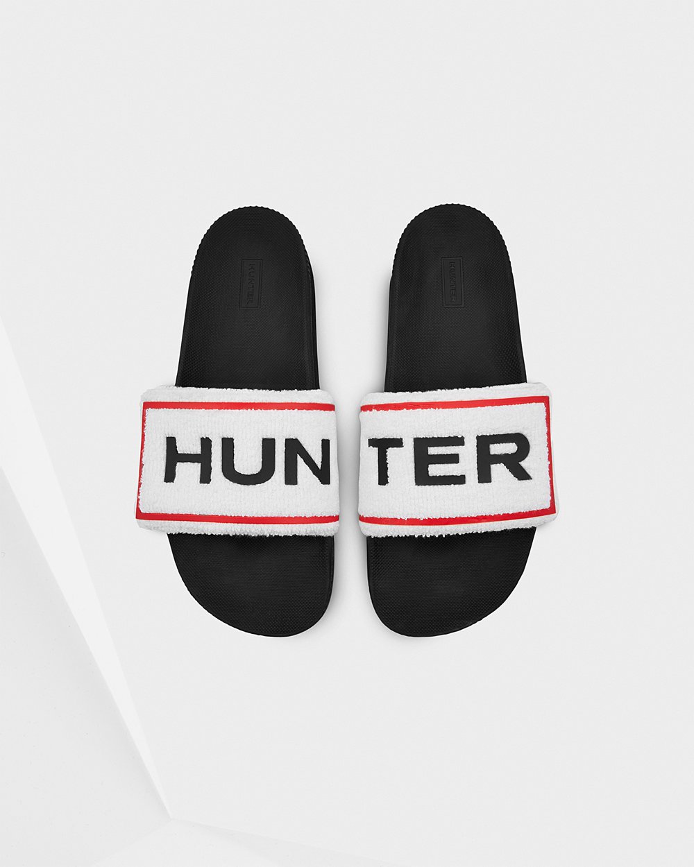 Mens Hunter Original Terry Towelling Logo Adjustable - Slides Black/White - 0827-WTDVN